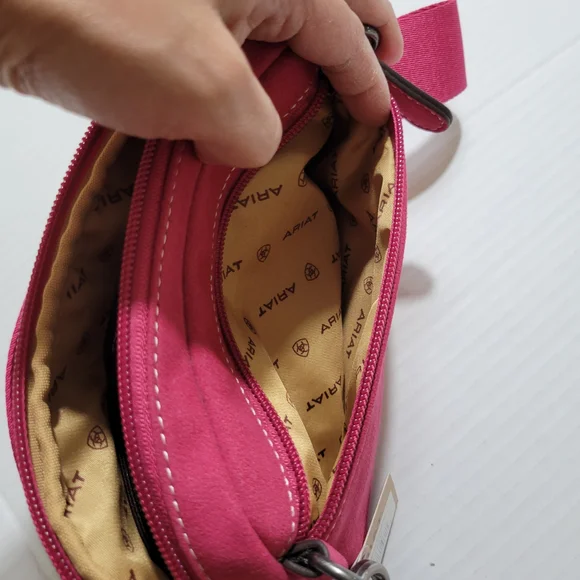 Ariat Hot Pink Belt Bag Genuine Leather with Embroidered Design - Picture 15 of 15